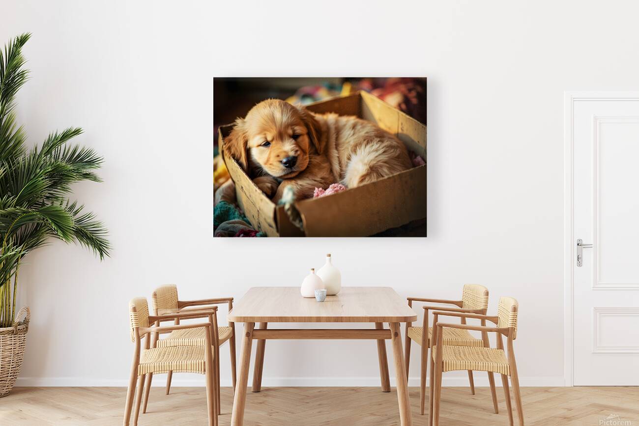 Golden Retriever Puppy Ready To Leave Box Fort Reproduction