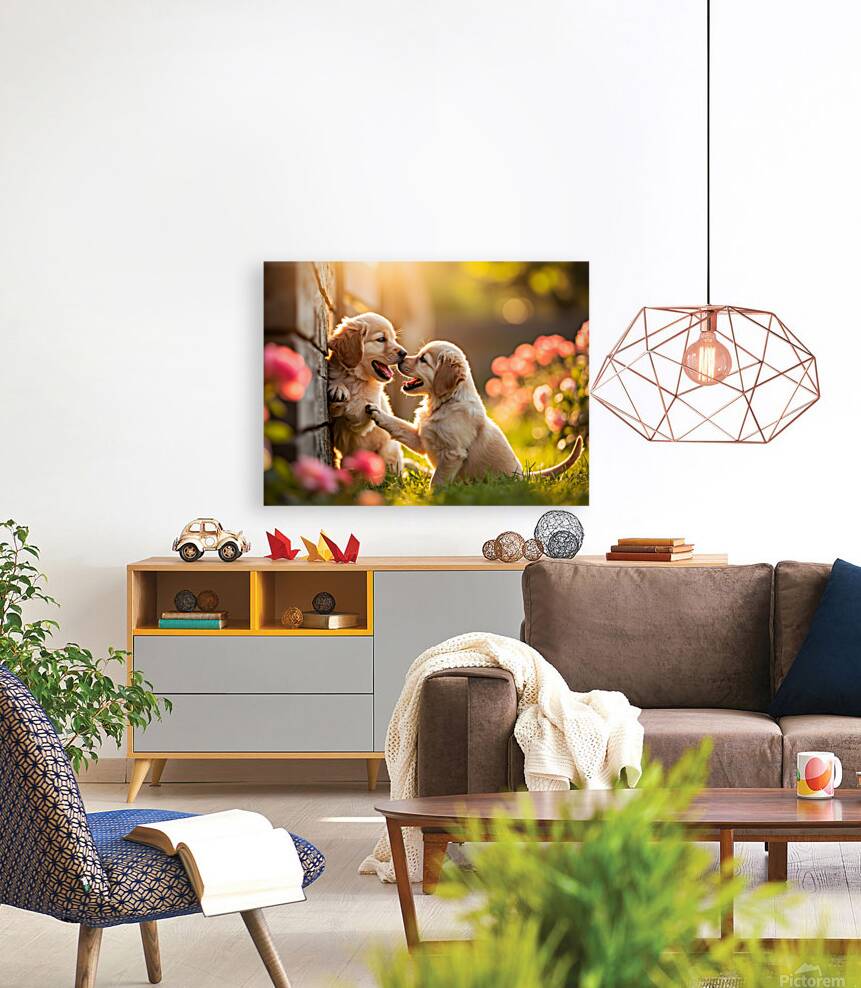 Golden Puppy Happy With New Fence Friend Reproduction