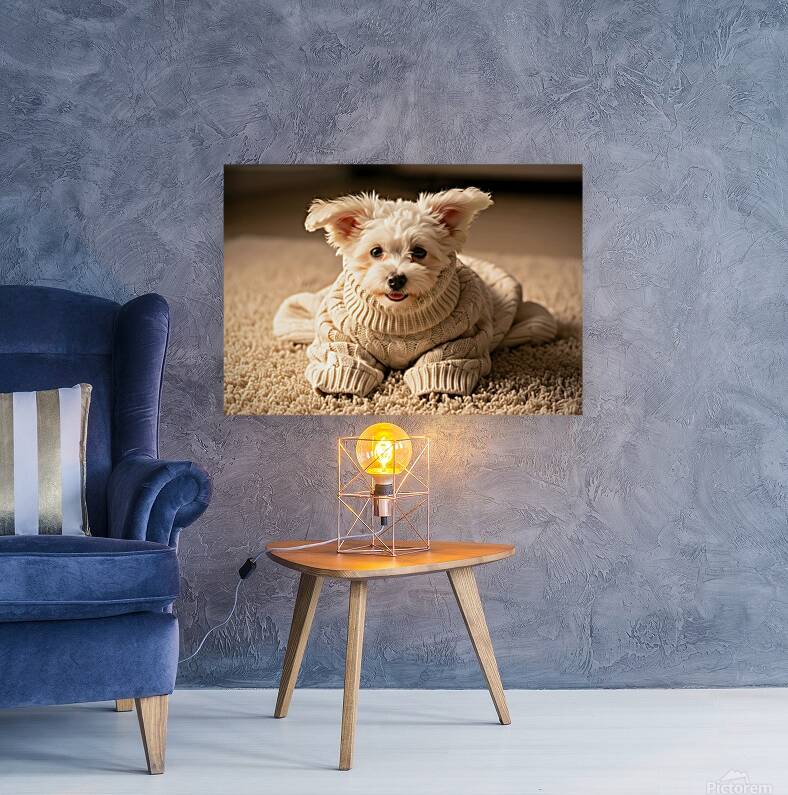 Proud Bichon Frise Puppy Wearing Cozy Sweater Reproduction