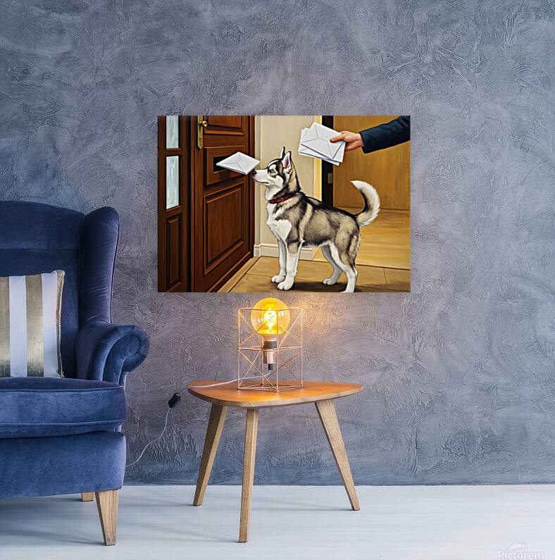 Curious Husky Puppy Discovers The Mail Slot Reproduction