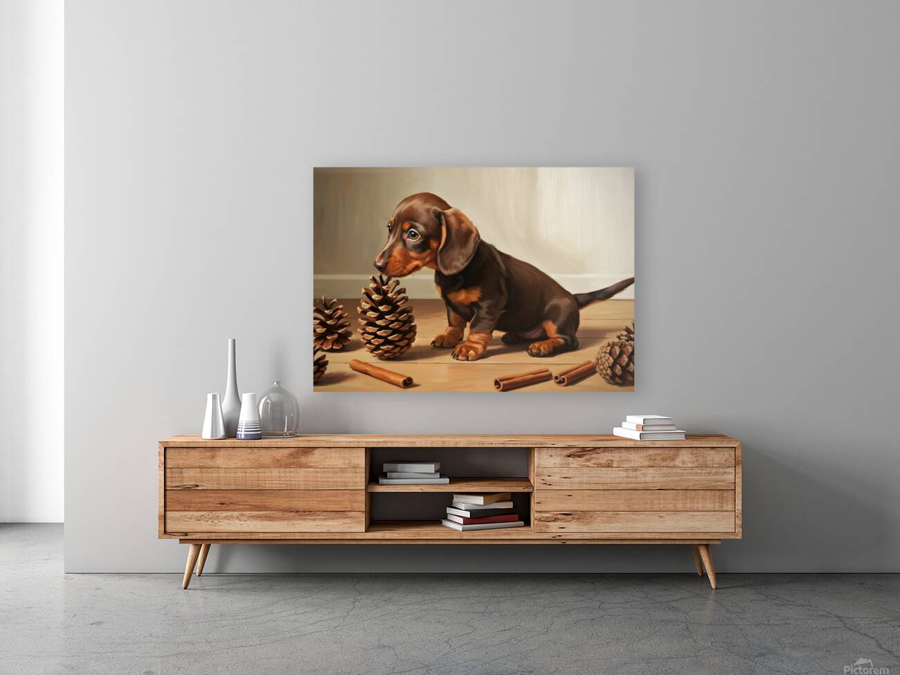 Happy Dachshund Puppy Relaxing With Natural Treasures Reproduction