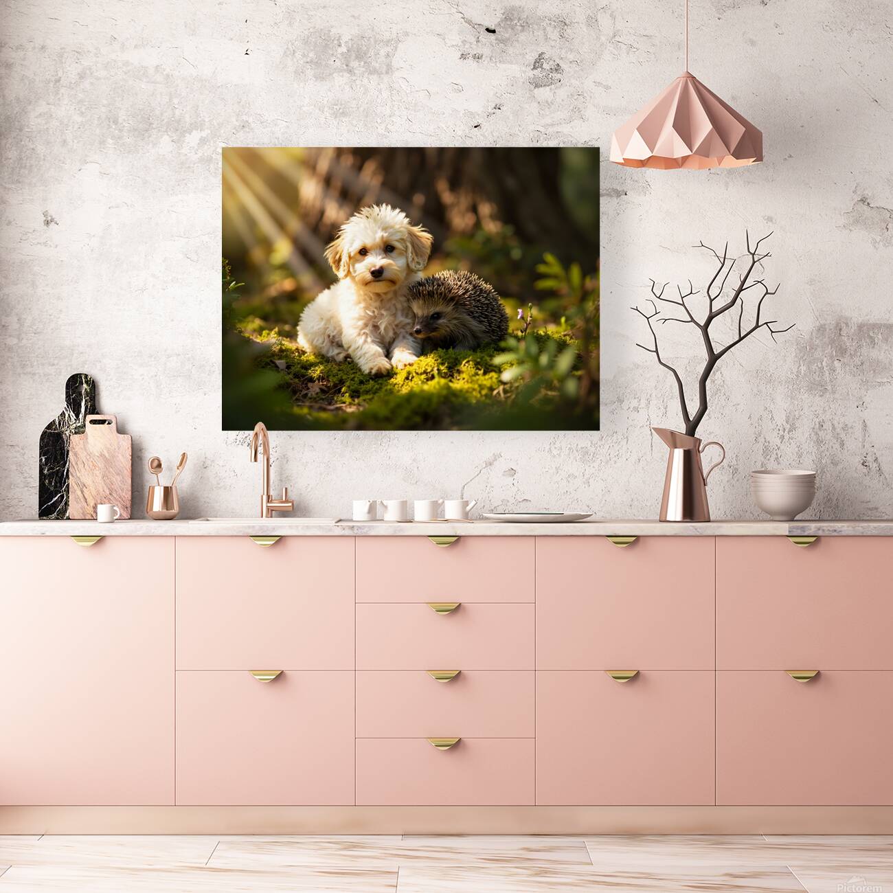 Poodle Puppy Meets New Friend In Garden Reproduction