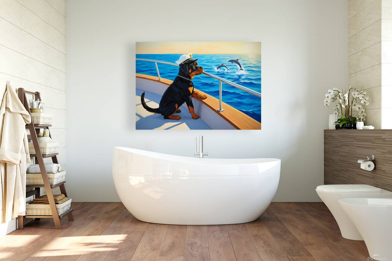 Rottweiler Puppy Ready For Maritime Adventure Reproduction