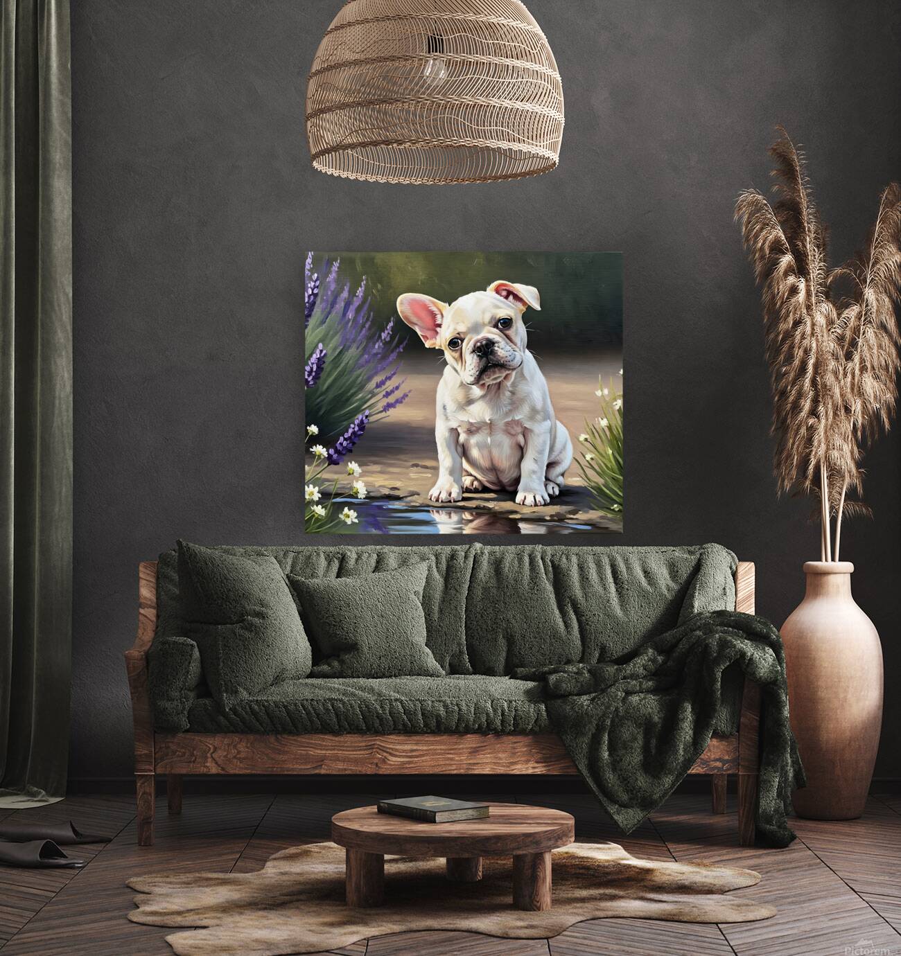 Happy French Bulldog Puppy Understands His Reflection Reproduction