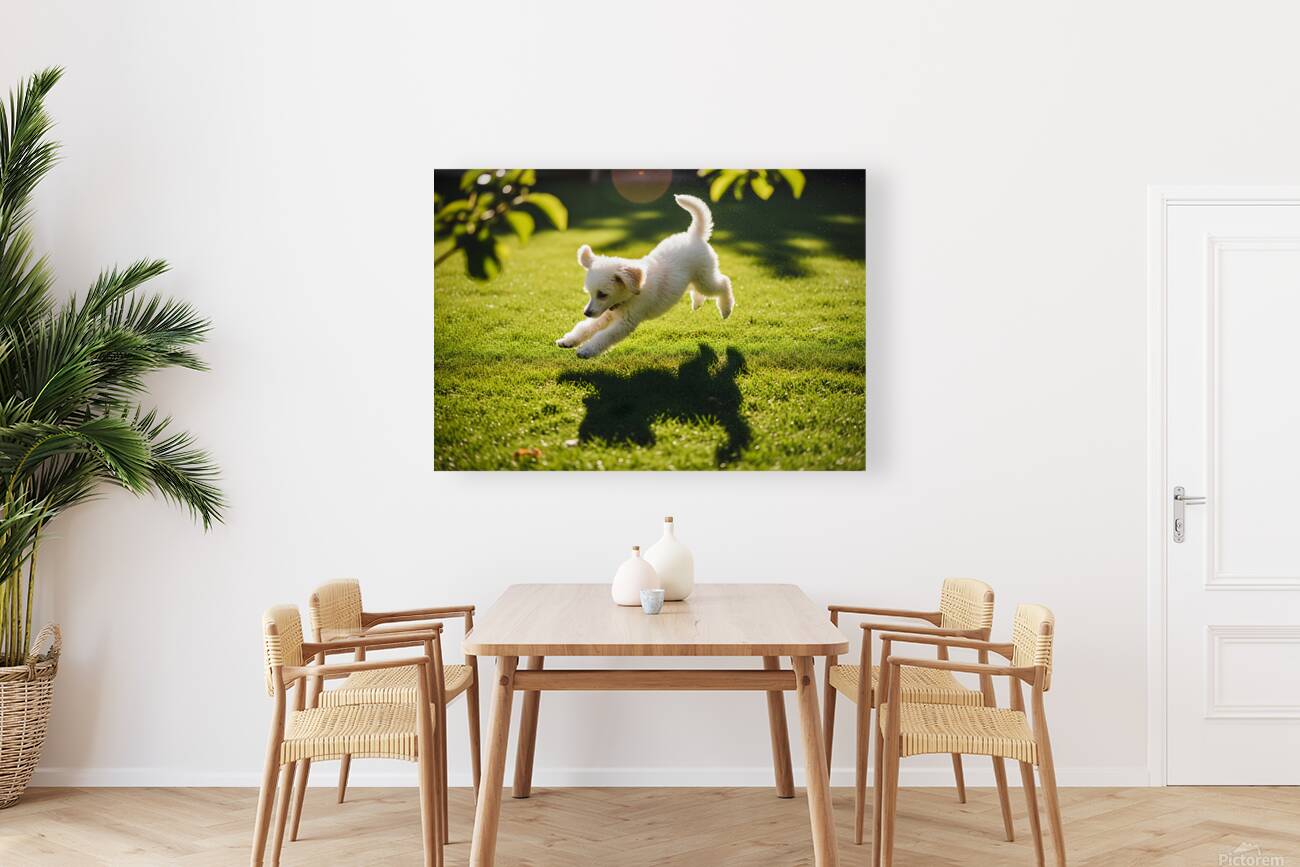 Exhausted Poodle Puppy Rests After Shadow Chase Game Reproduction