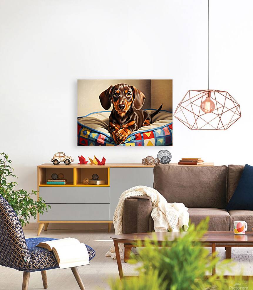 Dachshund Puppy Content On Cozy Dog Bed Reproduction