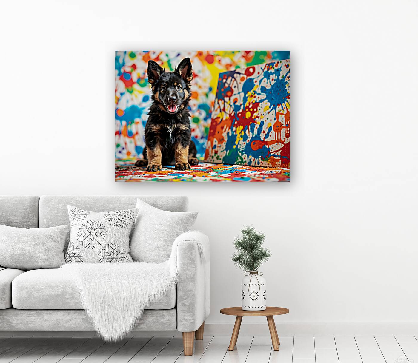 German Shepherd Puppy Gets Clean After Art Adventure Reproduction