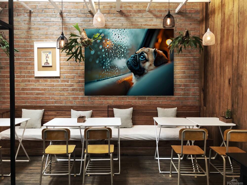 Pug Puppy Watches First Rainstorm From Car Window Reproduction