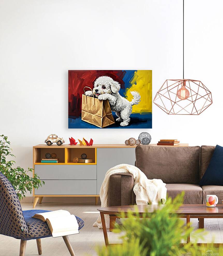 Bichon Frise Puppy Discovers Mysterious Shopping Bag Reproduction