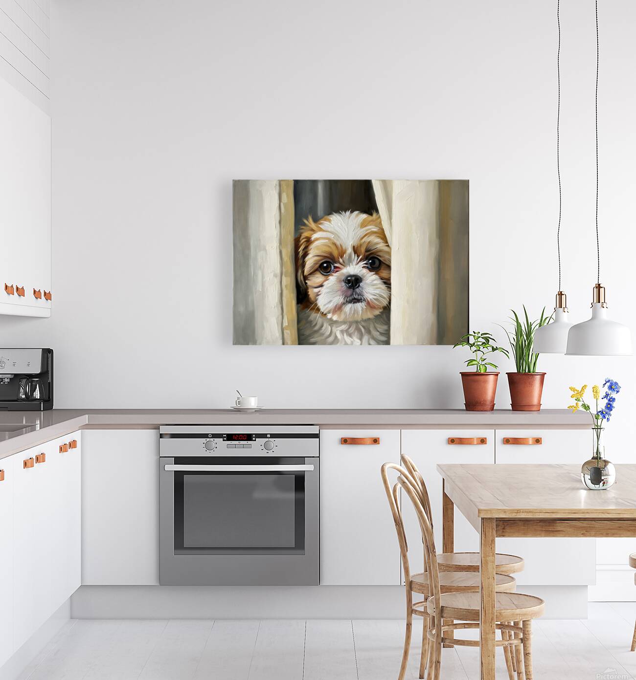 Shih Tzu Puppys Perfect Hiding Spot Behind Curtain Reproduction