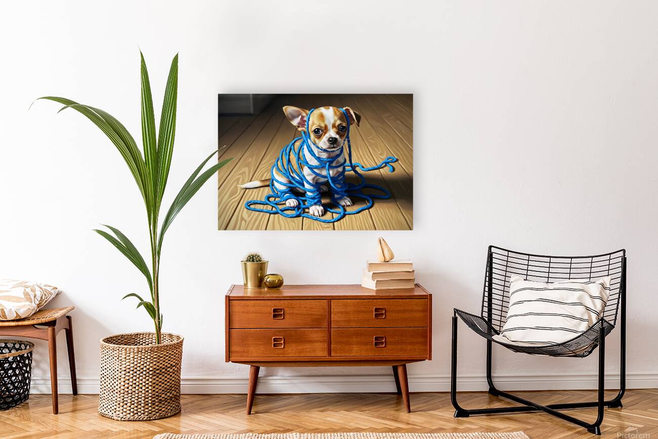 Guilty Chihuahua Puppy With Destroyed Yarn Reproduction