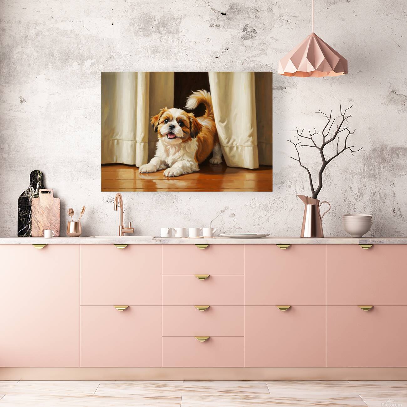 Happy Shih Tzu Puppy Ready To Play In Living Room Reproduction