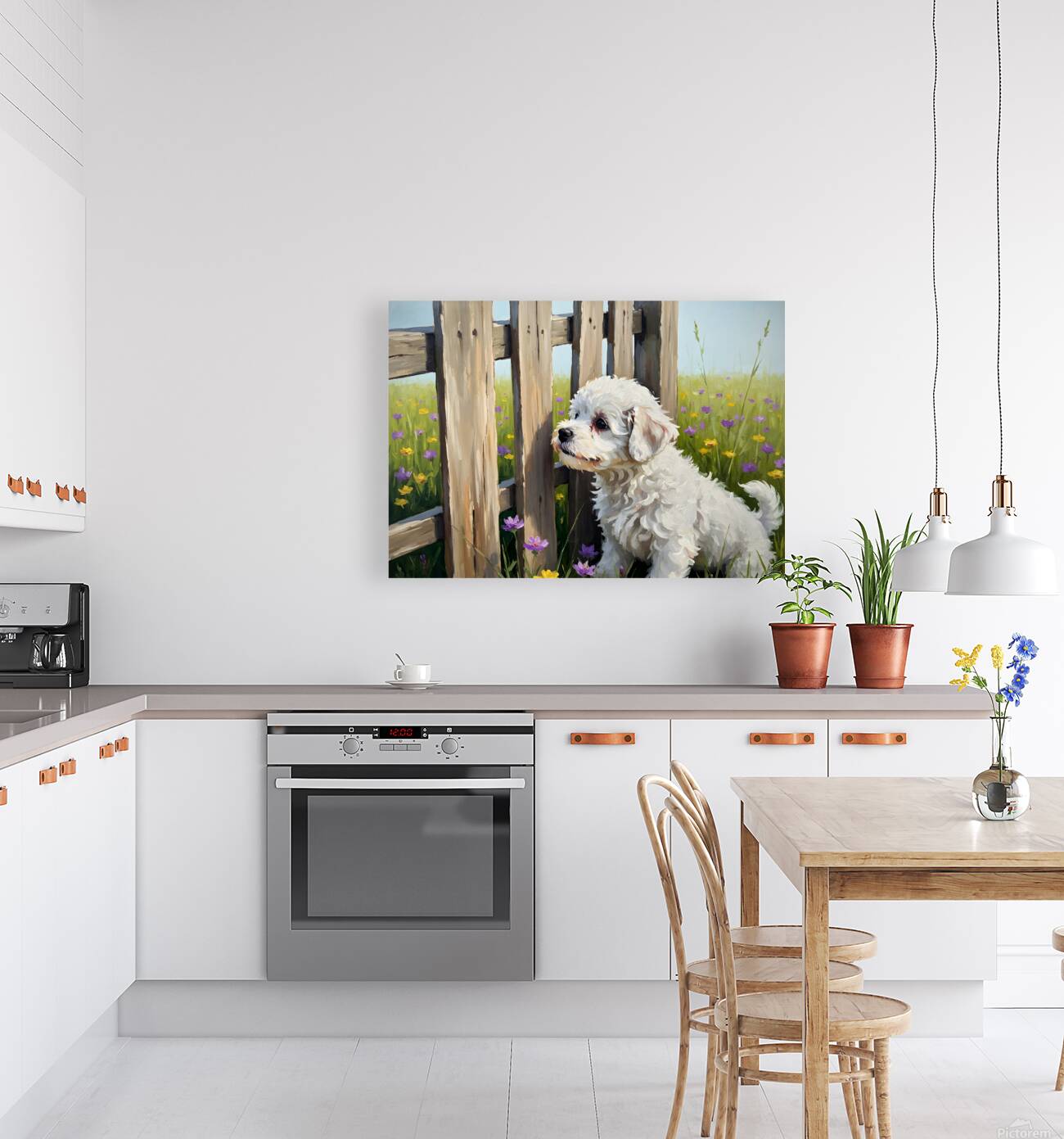 Bichon Frise Puppy Discovers The Park Fence Reproduction