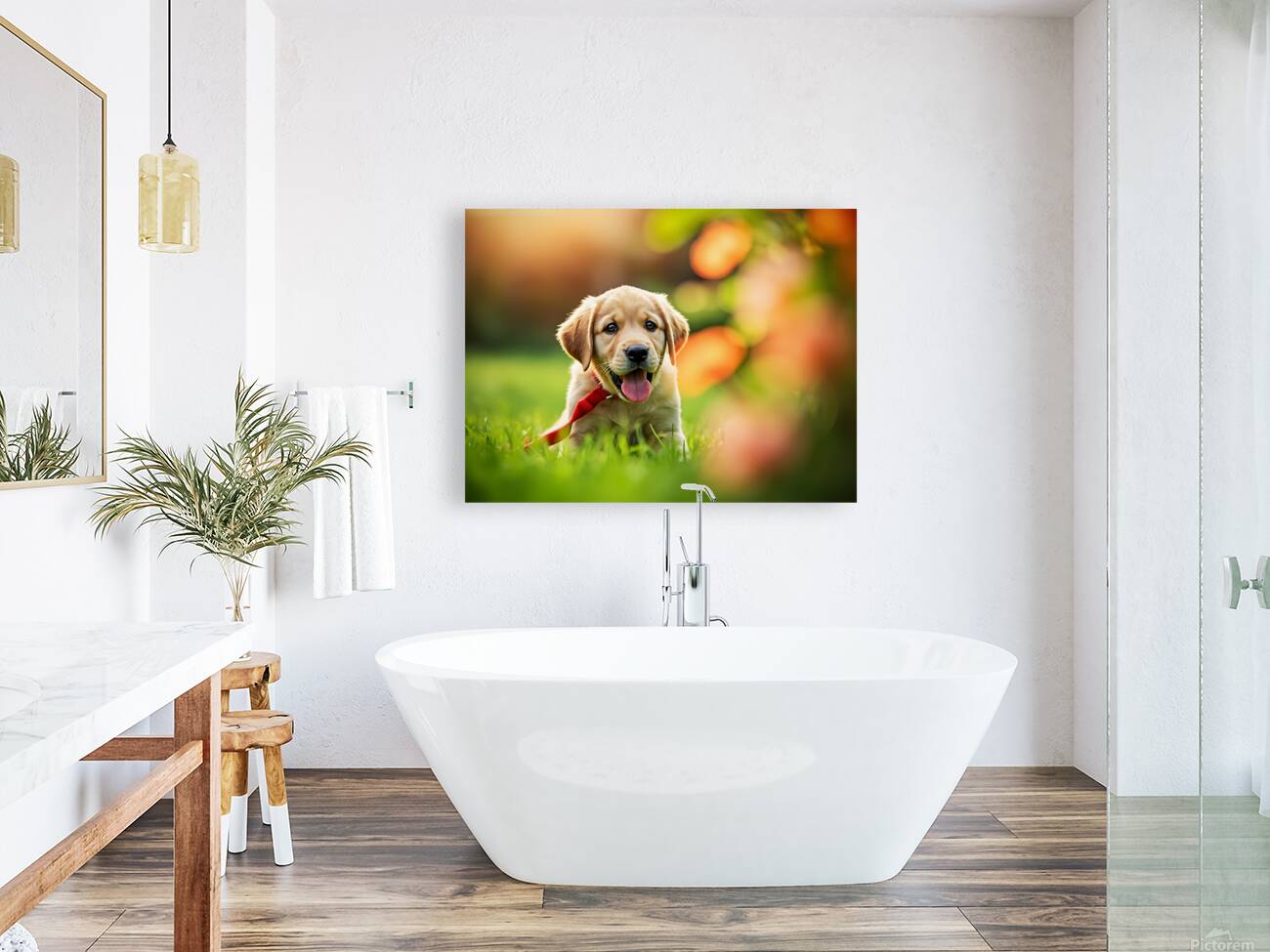 Tired Puppy Rests After Leash Adventure Reproduction