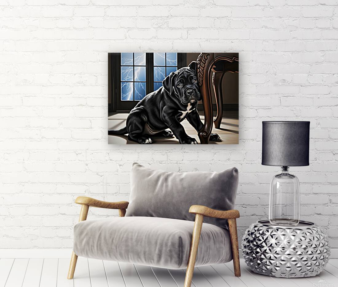 Cane Corso Puppy Seeks Shelter Under Table Reproduction