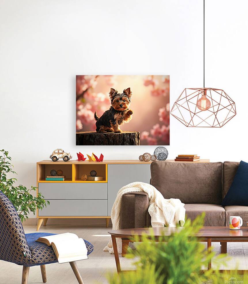 Tired Little King Yorkie Rests On Throne Reproduction