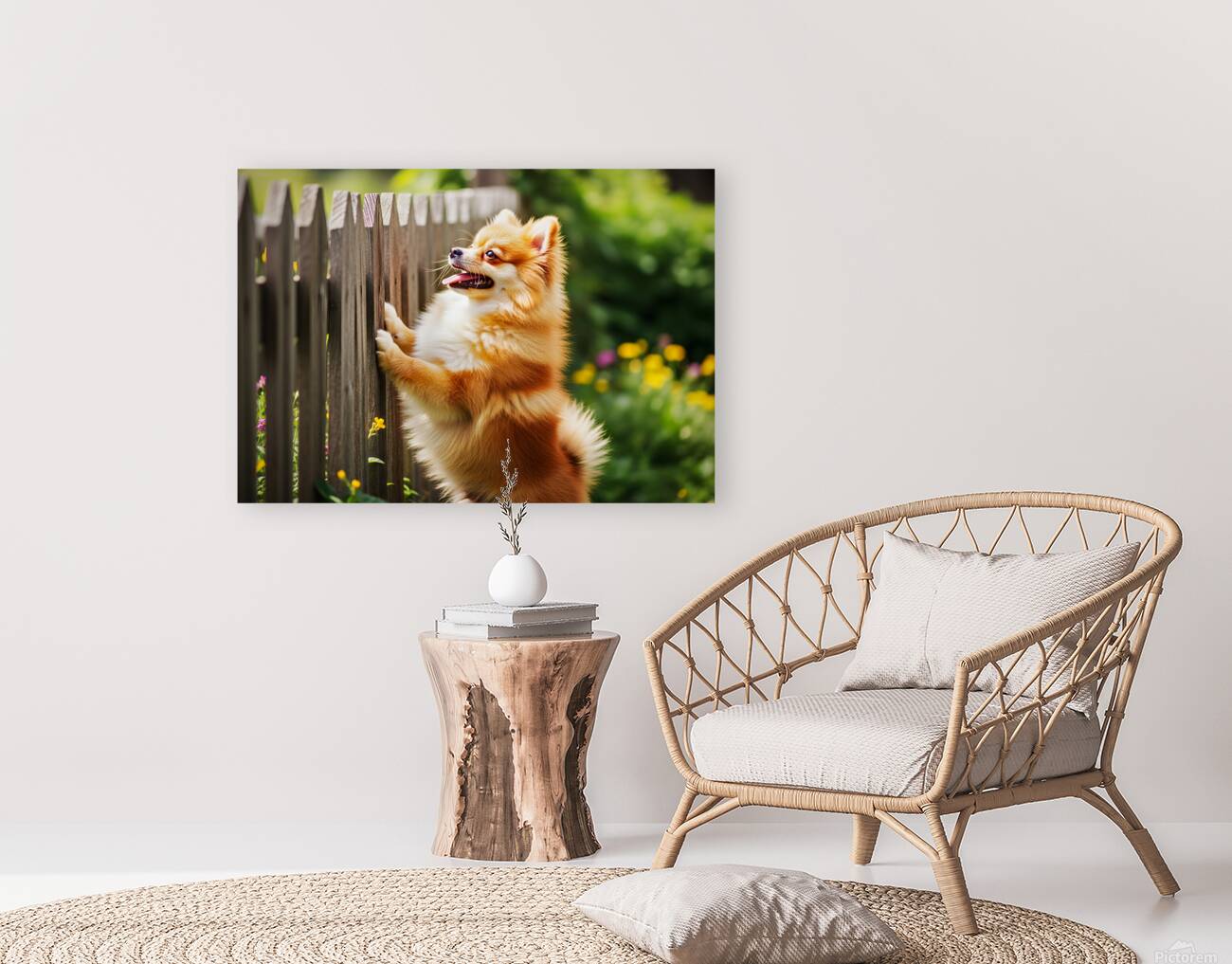 Curious Pomeranian Puppy Spots Something In The Sky Reproduction