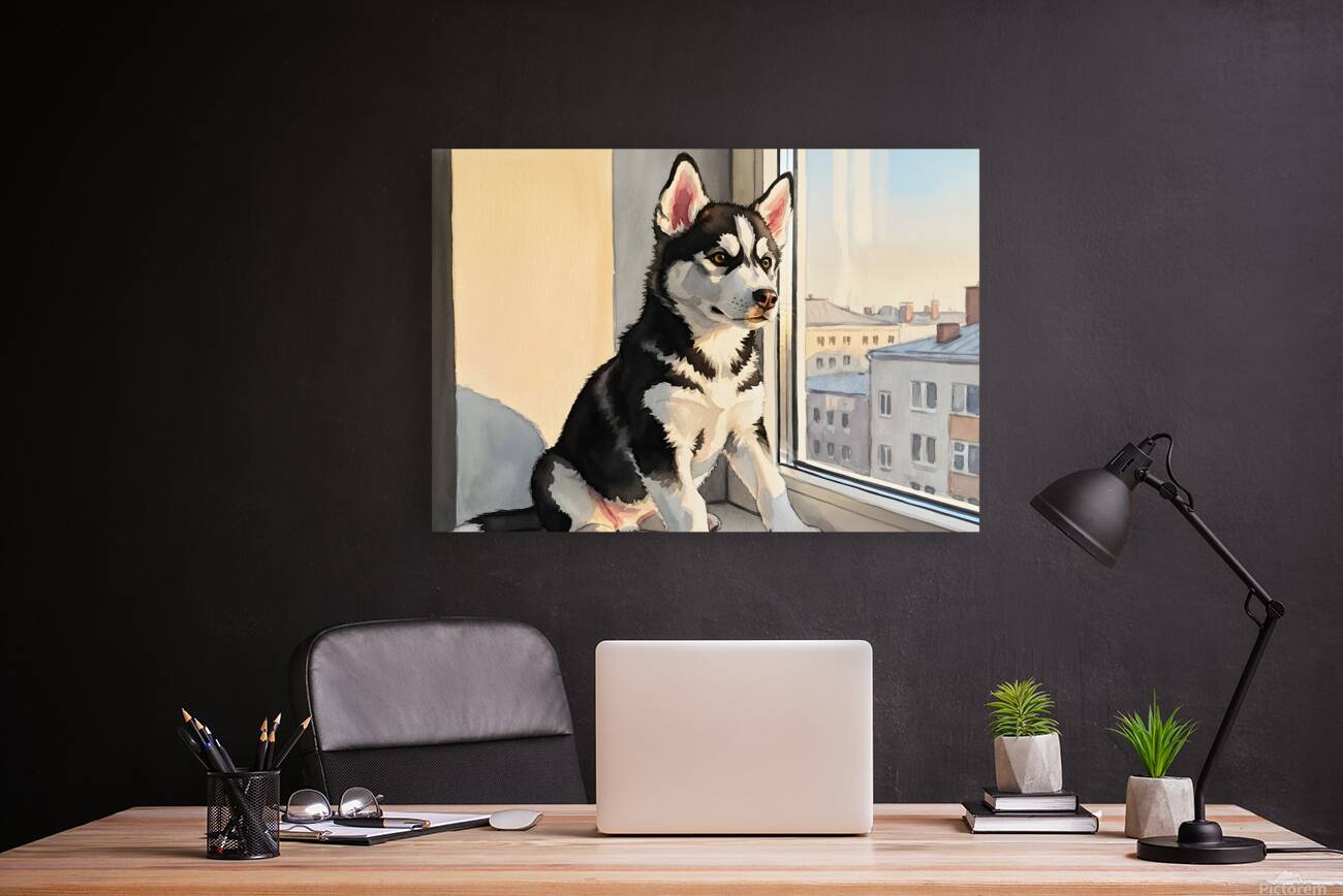 Sleepy Husky Puppy Naps On Cozy Windowsill Reproduction