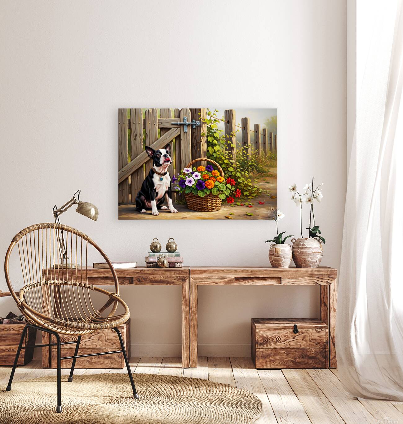 Boston Terrier Puppy Delivers Flowers To Loving Hands Reproduction