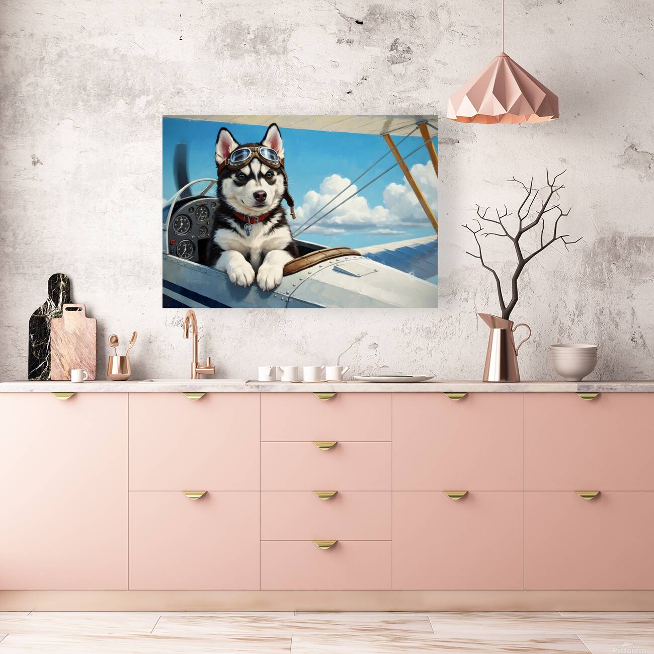 Husky Puppy Dreams Of Sky Adventures Reproduction