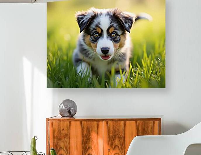 Blue Merle Australian Shepherd Puppy Ready To Play Hide And Seek by Puppy Prints