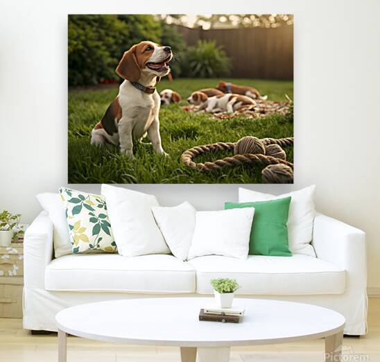 Beagle Puppy Enjoys Victory After Tug-Of-War Fun by Puppy Prints