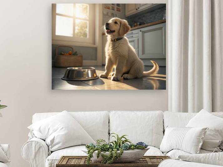 Golden Retriever Puppy Discovers Empty Food Bowl by Puppy Prints