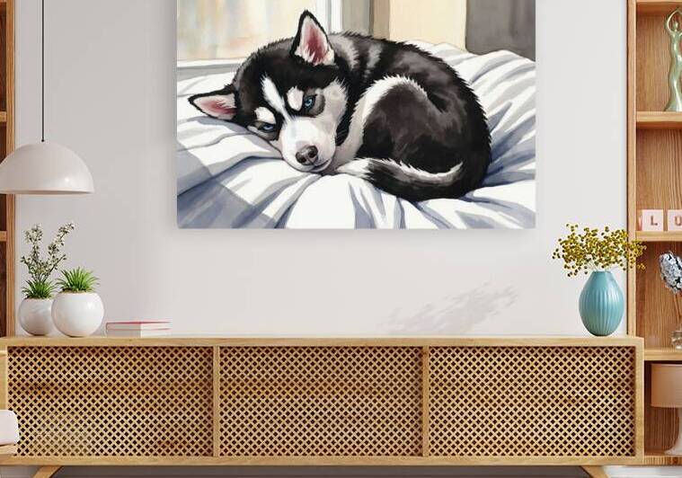 Sleepy Siberian Husky Puppy Napping In Sunbeam by Puppy Prints