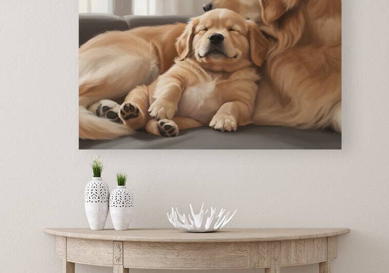 Sleepy Golden Retriever Puppy Drifts Off After Nursing by Puppy Prints