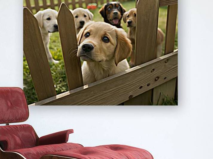 Curious Labrador Retriever Puppy Gazing Through Fence With Friends by Puppy Prints