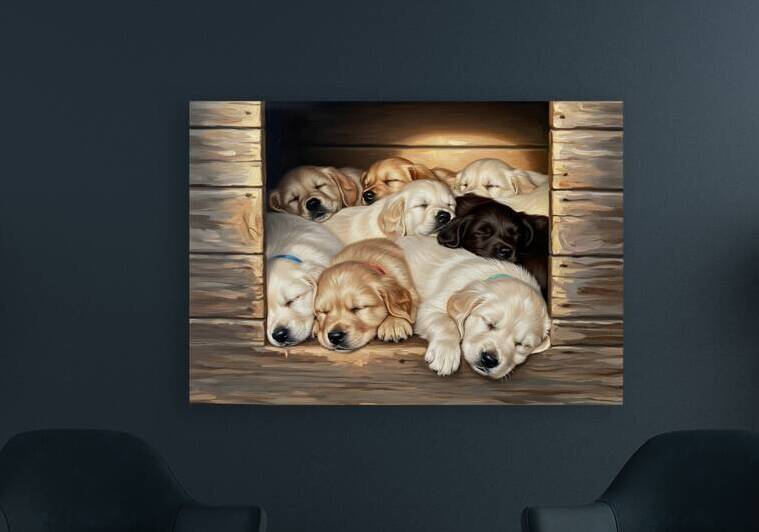 Golden Retriever Puppy Sleeping With Puppy Friends by Puppy Prints