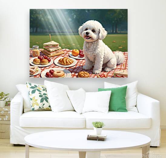 Patient Bichon Frise Waits For Picnic Treats by Puppy Prints
