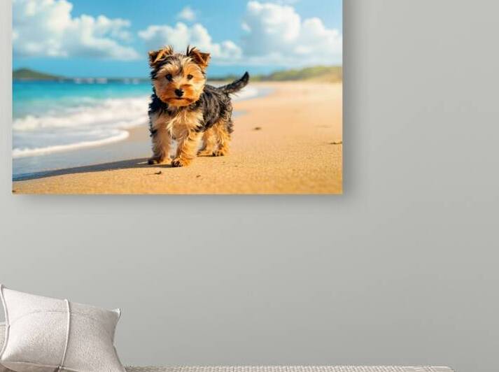 Yorkshire Terrier Puppy Discovers The Beach by Puppy Prints