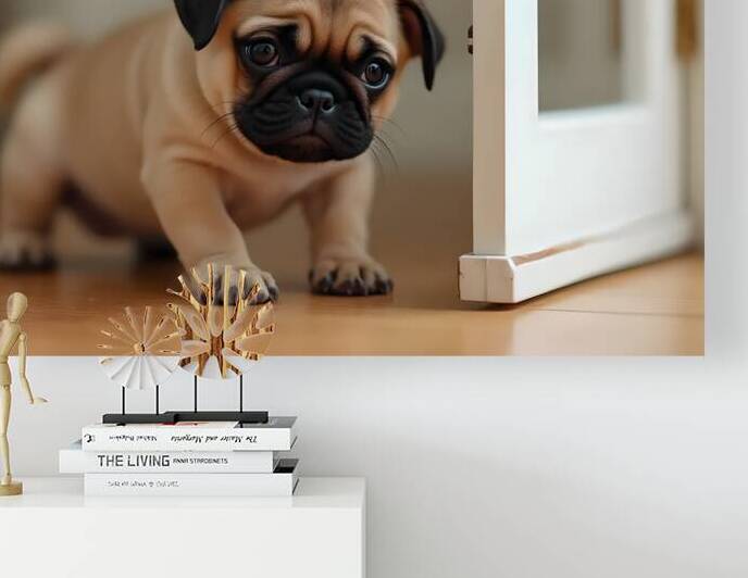 Pug Puppy Discovers The Pet Door by Puppy Prints