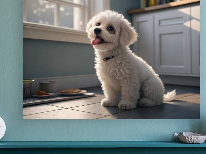 Hopeful Bichon Frise Puppy Waiting For Treats by Puppy Prints