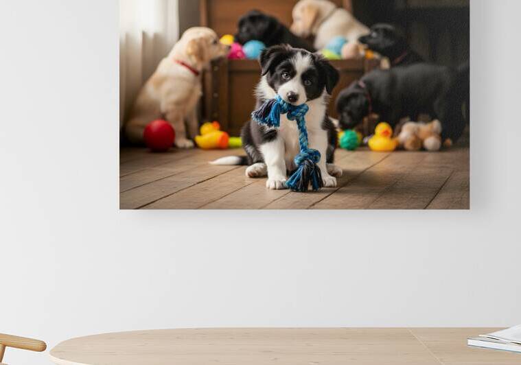 Border Collie Puppy Enjoys Playing With New Rope Toy by Puppy Prints