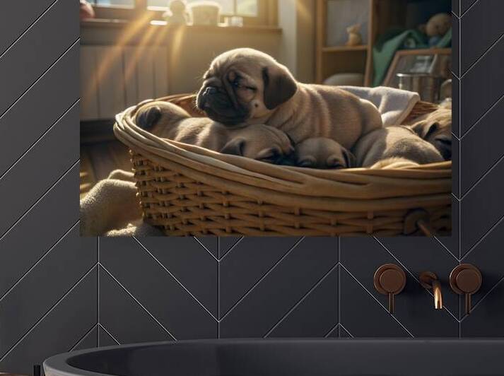 Pug Puppy Dreams In Warm Sunlight by Puppy Prints