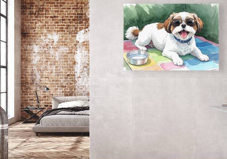 Tired Shih Tzu Puppy Rests After Beach Day With Sunglasses by Puppy Prints