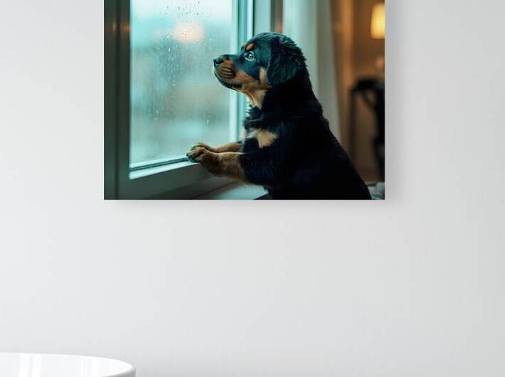 Hopeful Rottweiler Puppy Anticipates End Of Rainy Weather by Puppy Prints