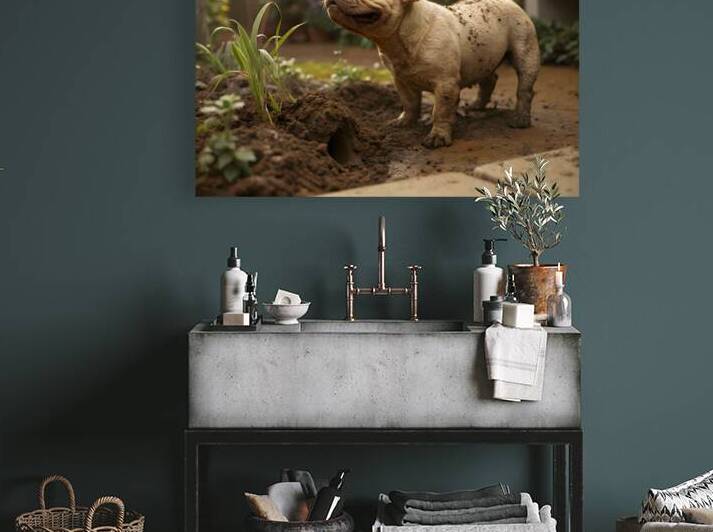 French Bulldog Puppy Discovers Muddy Garden Adventure by Puppy Prints