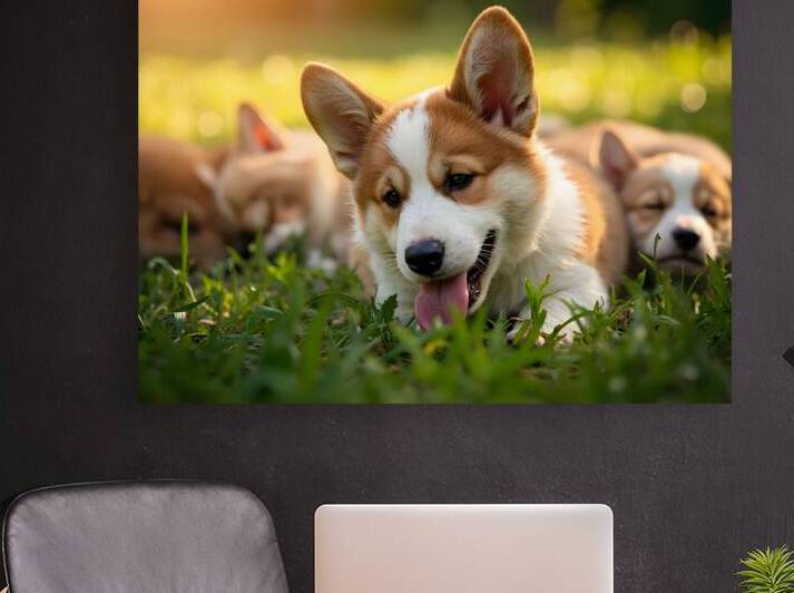 Tired Pembroke Welsh Corgi Puppy Resting After Playing With Siblings by Puppy Prints