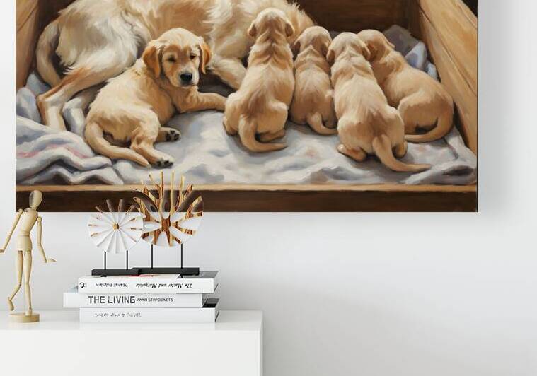 Golden Retriever Puppy Finds Comfort With Mother by Puppy Prints