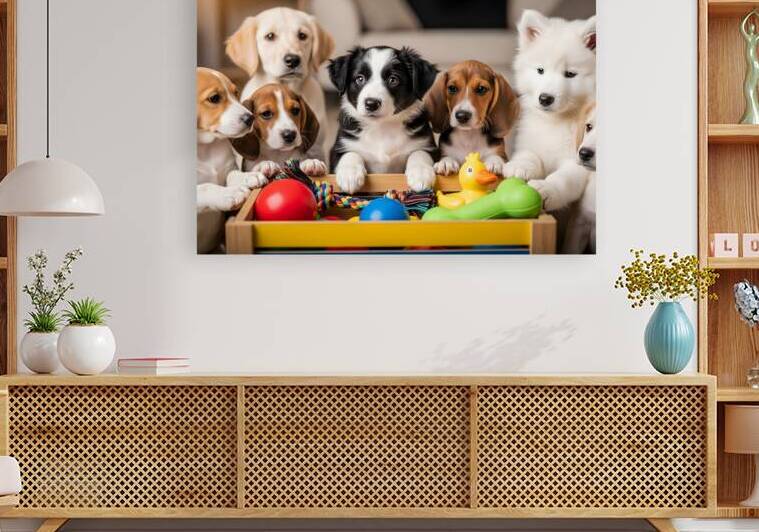 Border Collie Puppy Discovers Exciting Toy Box by Puppy Prints