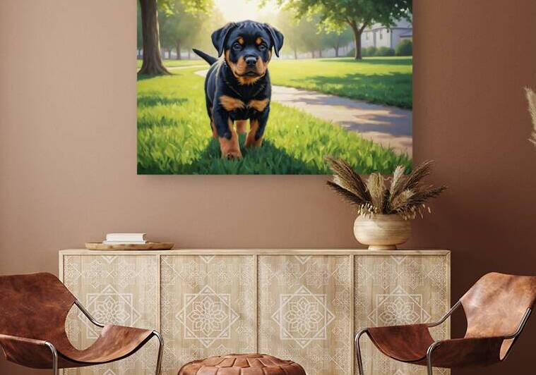 Young Rottweiler Puppy Explores The Park Alone by Puppy Prints