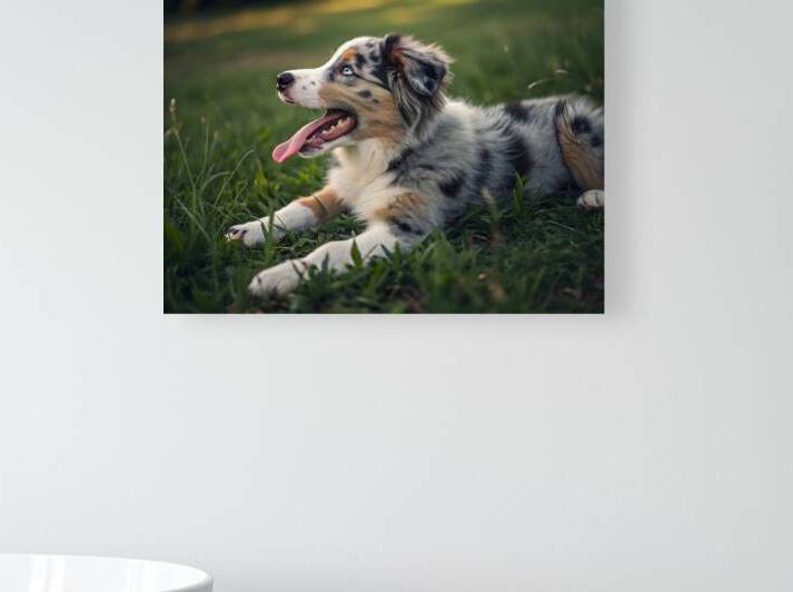 Tired Australian Shepherd Puppy Rests After Zoomies by Puppy Prints