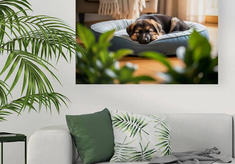 German Shepherd Puppy Getting Sleepy In Cozy Bed by Puppy Prints