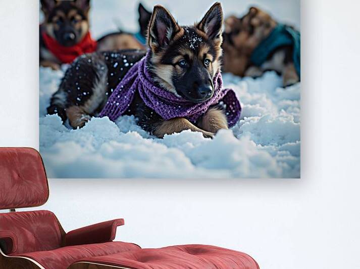 German Shepherd Puppy Rests After Winter Adventure by Puppy Prints