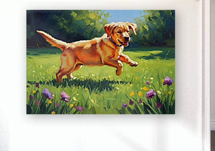 Happy Labrador Puppy Playing In Sunny Garden by Puppy Prints