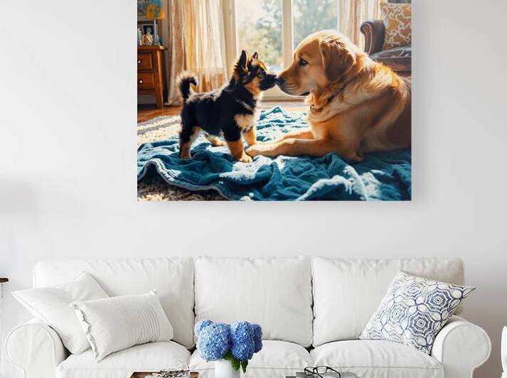 German Shepherd Puppy Meets Big Golden Friend by Puppy Prints
