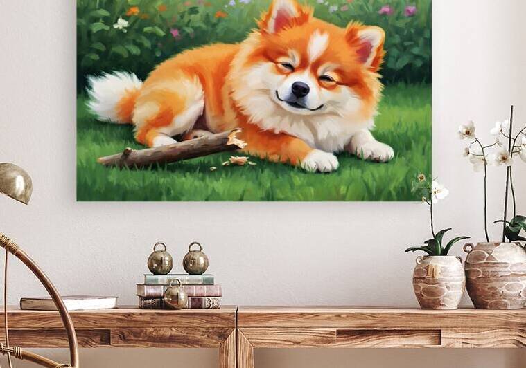 Satisfied Pomeranian Puppy After Playtime by Puppy Prints